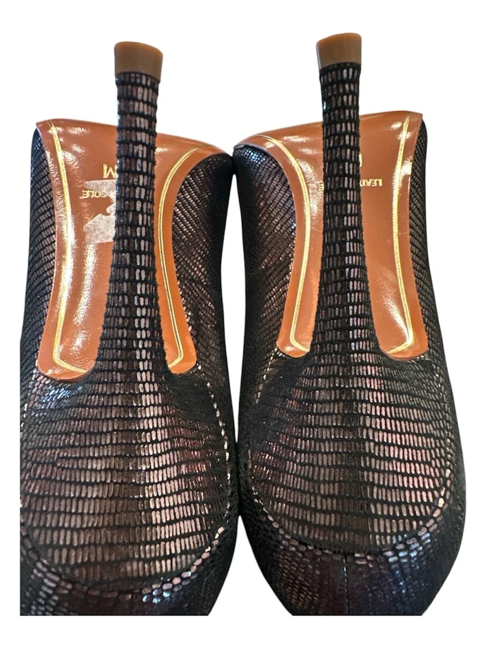 NWT Charles Jourdan Paris Metallic Bronze Reptile Pumps Heels Size 6M